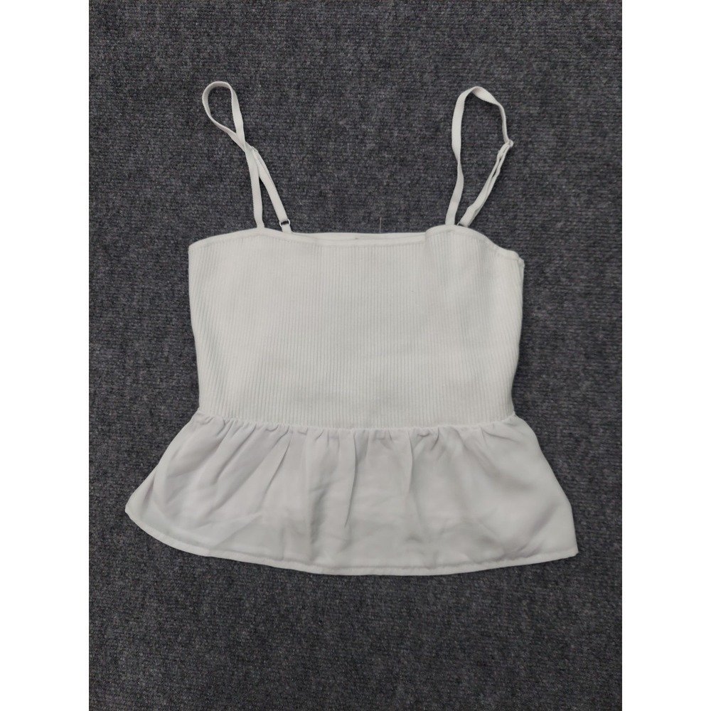 Abercrombie & Fitch Tank Top Women Medium White Spaghetti Strap Ribbed Ruffle - Picture 1 of 9